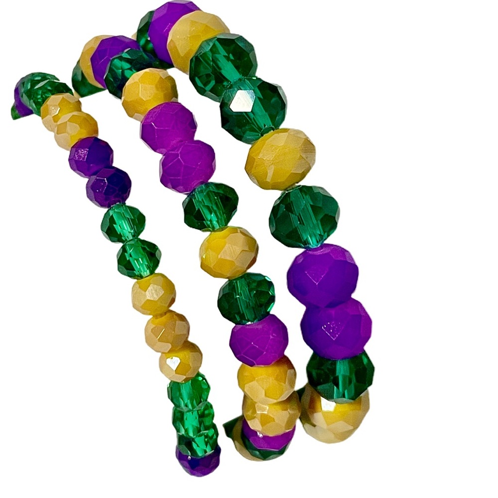 1145-3Pcs Strands Glass Bracelet-Purple /Multi